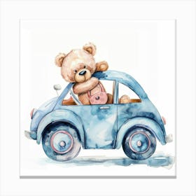 Teddy Bear In Car Canvas Print