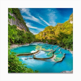 Stunning, high-resolution photo captures the natural beauty of Semuc Champey, Guatemala. A turquoise river meanders through a series of picturesque pools, 2 Canvas Print