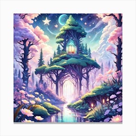 A Fantasy Forest With Twinkling Stars In Pastel Tone Square Composition 149 Canvas Print