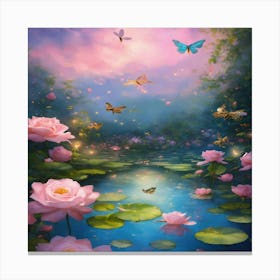 Lily Pond With Butterflies Canvas Print