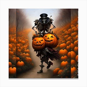 Skeleton Pumpkins Canvas Print