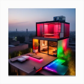 Modern House With Colorful Lights Canvas Print