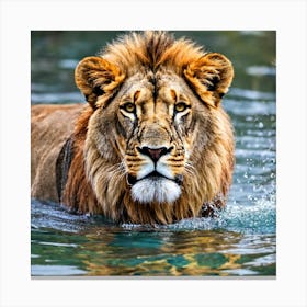 Lion In The Water Canvas Print