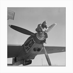 Working On The Propeller Hub Of An Interceptor Plane, Lake Muroc, California By Russell Lee Canvas Print