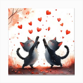 Dancing Cats Under Falling Heart 2 Canvas Print