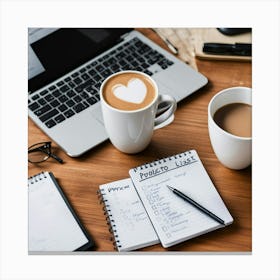 Coffee And Notebook On A Desk 1 Canvas Print