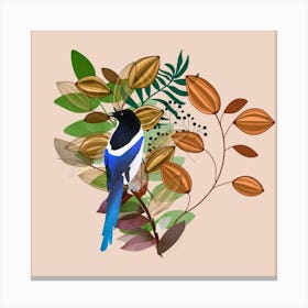 Bird Magpie Leaves Flowers Flora Seeds Botanical Plants Sheet Nature Canvas Print