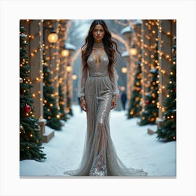 Beautiful Woman In A Silver Dress Canvas Print