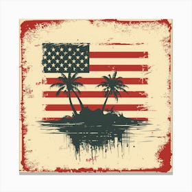 Retro American Flag With Palm Trees 3 Canvas Print