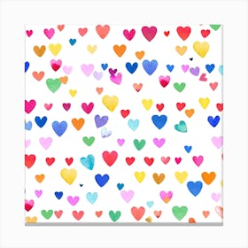 Multicolored Hearts Striped Square Canvas Print