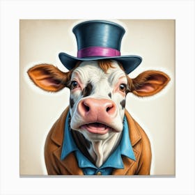 Cow In Top Hat 7 Canvas Print