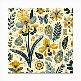 Scandinavian style, Pattern with yellow Orchid flowers 2 Canvas Print