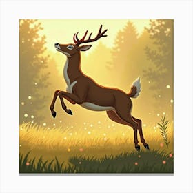 A Graceful Deer Leaping Through A Sunlit Meadow Canvas Print