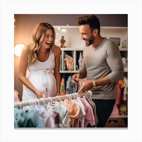 Happy Couple Shopping For Baby Clothes Canvas Print