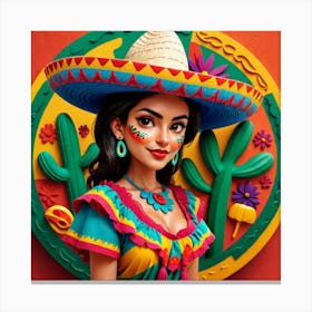 Mexican Girl With Sombrero 2 Canvas Print