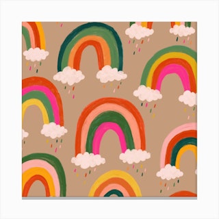 Rainbows And Raindrops Natural Square Canvas Print
