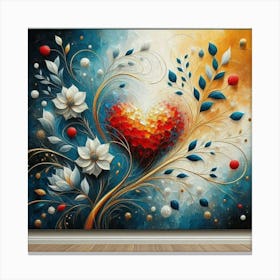 Heart Painting and flowers acrylic art Canvas Print