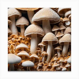 Mushrooms On Black Background 1 Canvas Print