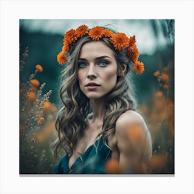 Beautiful Girl In A Field Of Flowers 1 Canvas Print