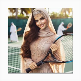 Muslim Woman Holding Tennis Racket Canvas Print
