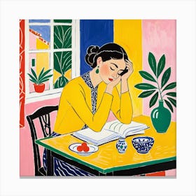 Woman Reading A Book 1 Canvas Print