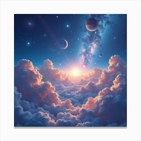 Watercolor Space View With Radiant Stellar Clouds 1 Canvas Print