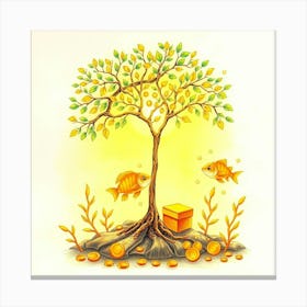 Gold Tree With Gold Coins 1 Canvas Print