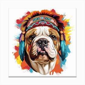 Bulldog Indian Headdress Canvas Print
