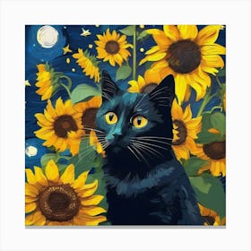 van gogh Sunflowers Cat Canvas Print