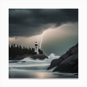 Lightning Storm Over Lighthouse Landscape Canvas Print