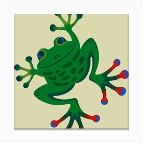 FROGGY SAYS HELLO Cute Smiling Jumping Friendly Frog Amphibian with Big Feet on Cream Kids Canvas Print