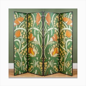 A Floral Design In A Green And Orange Room Divid Canvas Print