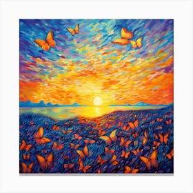 Sunset With Butterflies Canvas Print