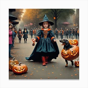 Leonardo Signature A Whimsical Halloween Scene Of A Girl Dress 1 Canvas Print