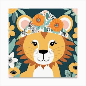 Floral Cute Baby Lion Nursery Illustration (2) Canvas Print