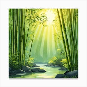 A Stream In A Bamboo Forest At Sun Rise Square Composition 59 Canvas Print