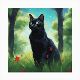 Black Cat In The Forest Canvas Print