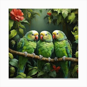 Green Jungle Parakeets Art Print 1 Canvas Print