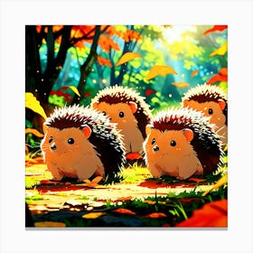 Hedgehogs In The Forest Canvas Print