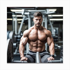 Shirtless Alpha Male Model From The Future Working Out With Heavy Weight Machine (1) Canvas Print