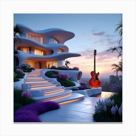 Guitar In Front Of A House Canvas Print