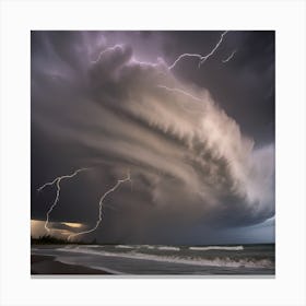 Lightning Storm Over The Beach Canvas Print