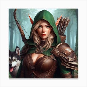 Elf Girl With Wolf Canvas Print