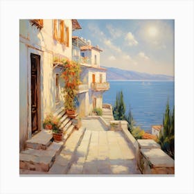 AI Golden Serenity: Monet's Echo in the Italian Riviera Art Print  Canvas Print