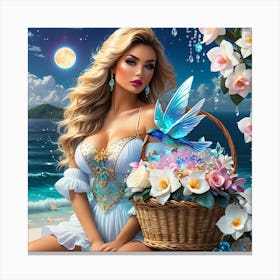 Beautiful Girl With A Basket Canvas Print