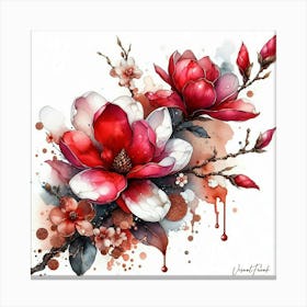 Red And White Magnolia Canvas Print