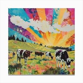 Textured Sun Cows In The Field  Canvas Print