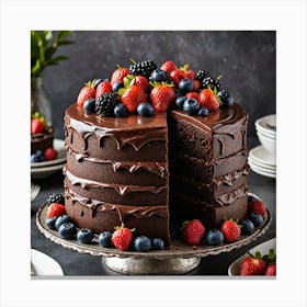 Decadent Chocolate Cake A Decadent Chocolate Cake With Rich Layers Of Moist Chocolate Sponge Creamy 1 Canvas Print