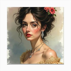 Portrait Of A French Opera Singer, Watercolor With Dramatic And Elegant Tones 1 Canvas Print