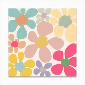 Pastel Retro Wavy Flowers Canvas Print